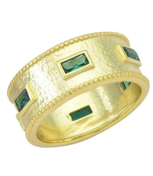 BYZANTINE GREEN FORGED RING GOLD-PLATED 925