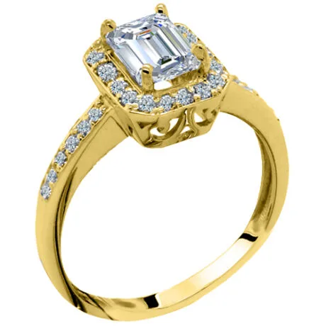 EMERALD CUT ROZETTA RING GOLD 14 CT