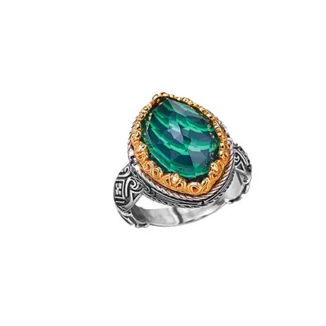 SEMI-PRECIOUS MALACHITE ANTIQUE SILVER RING 925