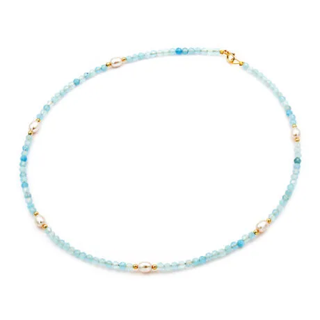 AQUAMARINE & PEARL NECKLACE 3,5MM 14CT GOLD