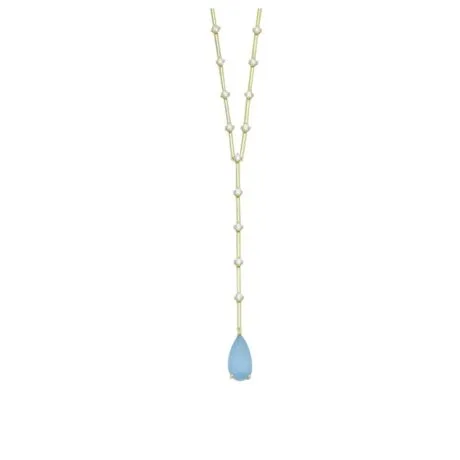 NECKLACE TIE LIGHT BLUE DROP STONE GOLD-PLATED 925