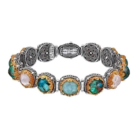 ANTIQUE BRACELET MULTICOLOR SEMI PRECIOUS STONES SILVER 925