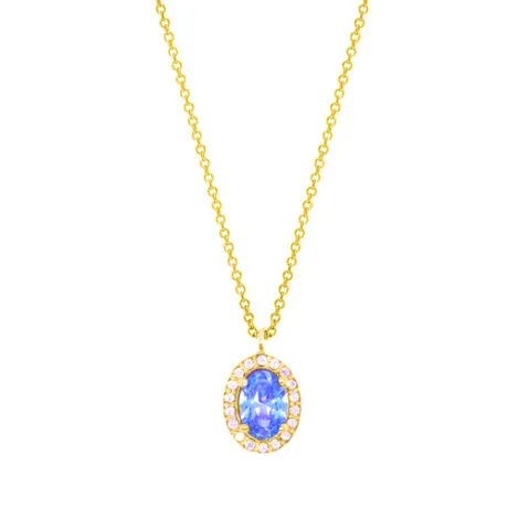 OVAL AQUA ROSETTE NECKLACE 14 CT GOLD