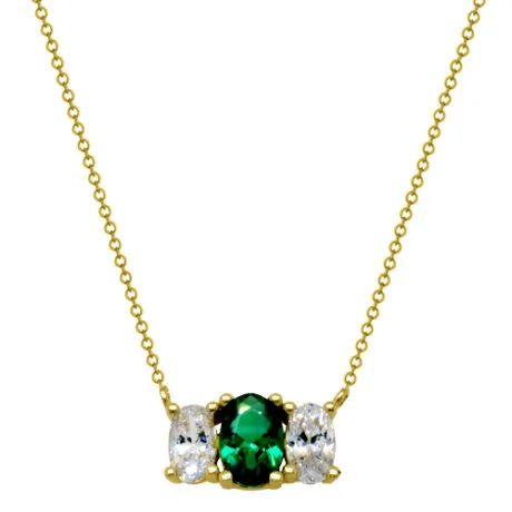 OVAL TRILOGY NECKLACE GREEN 14 CT GOLD