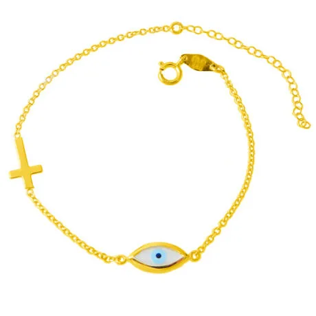 GOLD BRACELET EYE & CROSS 9 CT