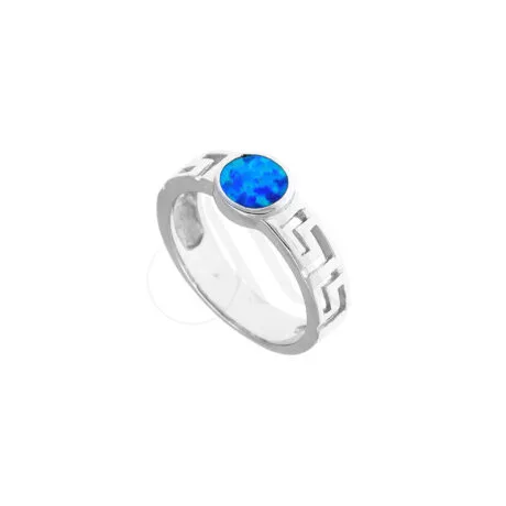 BLUE OPAL CABOCHON & MEANDROS RING SILVER 925