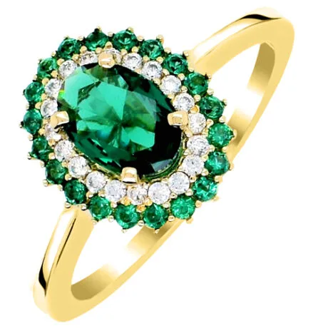 DOUBLE OVAL ROSETTE EMERALD RING 14 CARAT GOLD