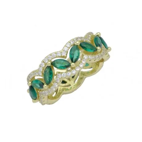 WAVY GREEN ETERNITY RING GOLDPLATED 925