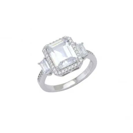 EMERALD CUT ROSETTE TRILOGY RING SILVER 925