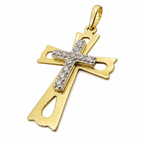 VINTAGE WOMAN’S CROSS WITH STONES 14 CARAT GOLD