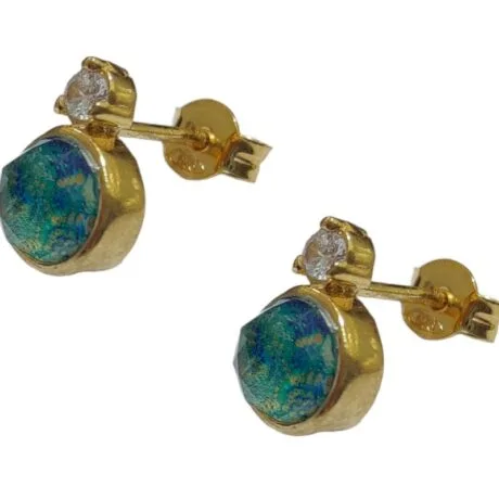 AZURITE EARRINGS STUDS GOLD 925