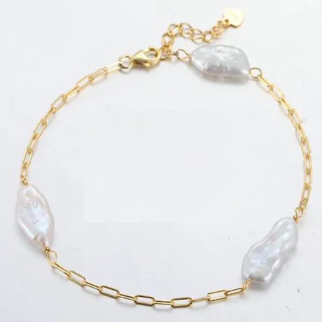 THREE BAROQUE PEARL CHAIN BRACELET GOLD-PLATED SILVER 925