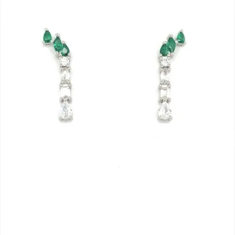 DROP EARRINGS GREEN & WHITE SILVER 925