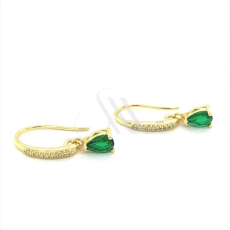 GREEN PEAR CUT DROP EARRINGS GOLD 925