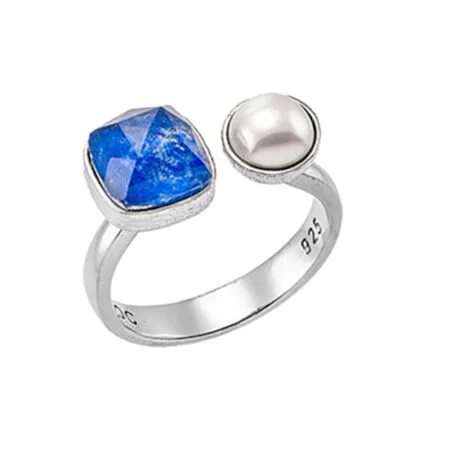 OPEN RING LAPIS & PEARL SILVER 925