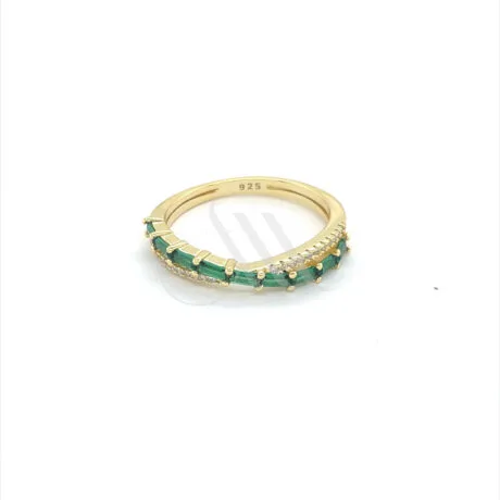 HALF GREEN BAGUETTE DOUBLE ETERNITY RING GOLD 925