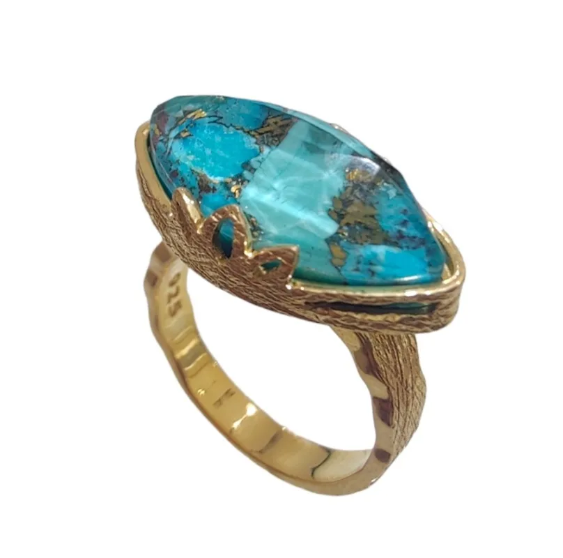 TURQUOISE BISBEE MARQUISE RING GOLD 925 - Image 2