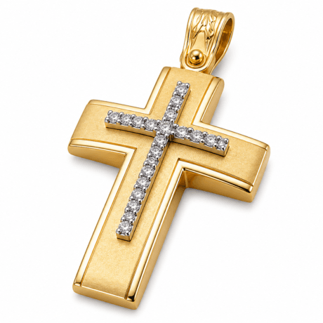 Baptism cross pendant 14k stone-set cross at the center