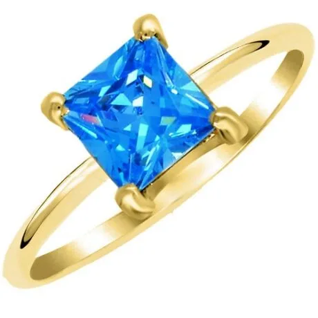 AQUA SQUARE RING 14 CT GOLD