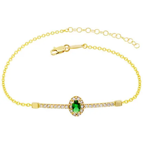 BAR BRACELET WITH GREEN OVAL ROSETTE 14 CARAT GOLD