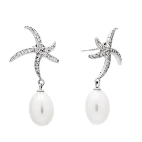 STARFISH DROP EARRINGS WITH PEARLS SILVER 925