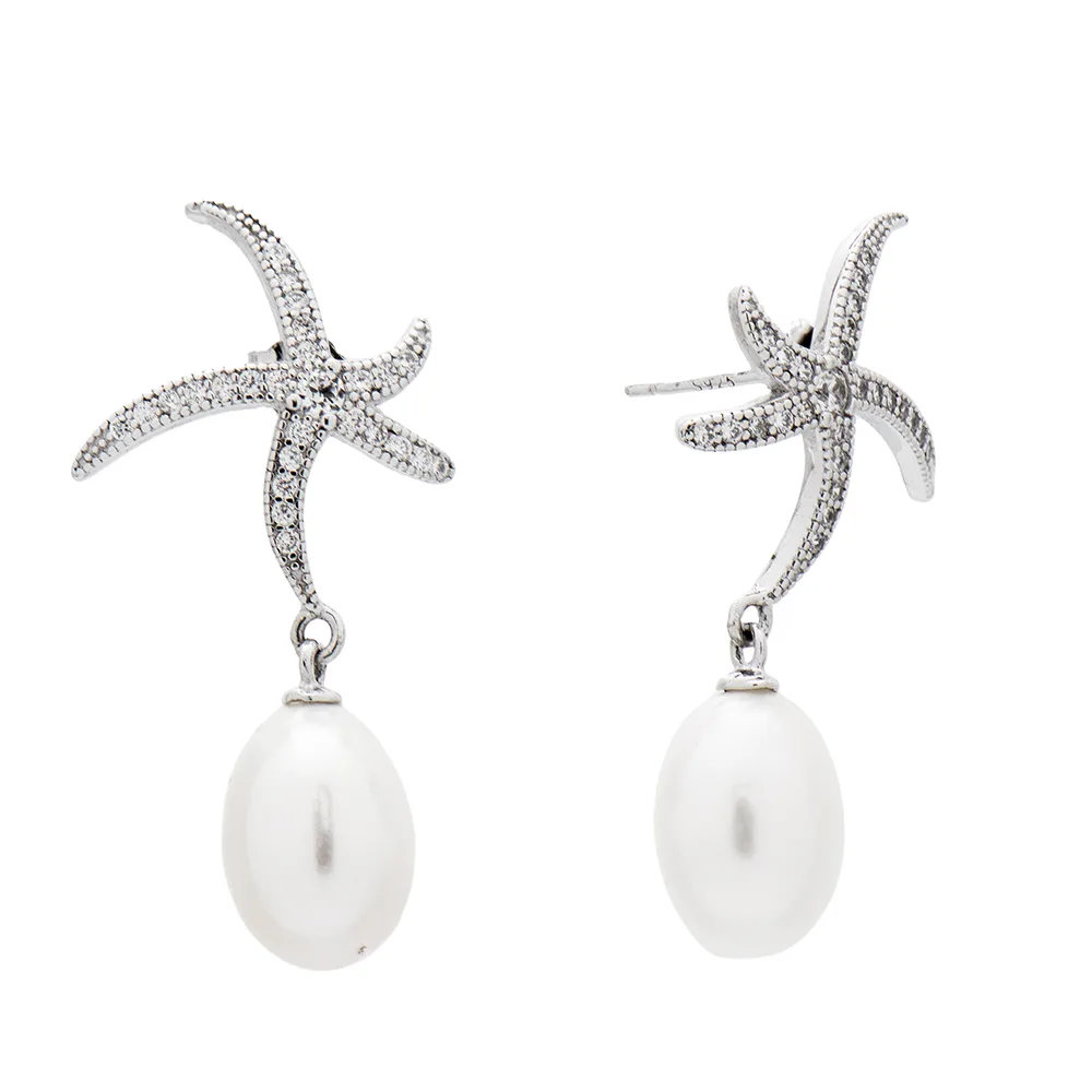 STARFISH DROP EARRINGS WITH PEARLS SILVER 925