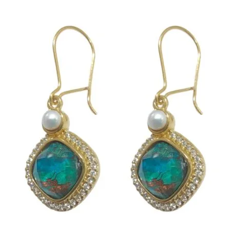 AZURITE DROP EARRINGS WITH PEARL GOLD FILLED 925