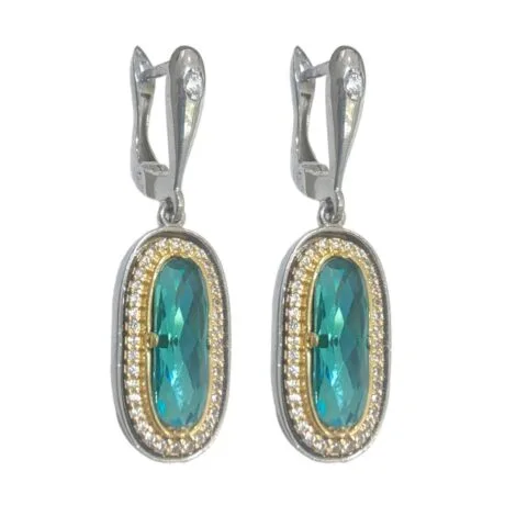 INDICOLITE SWAROWSKI DROP EARRINGS TWO-TONE SILVER 925