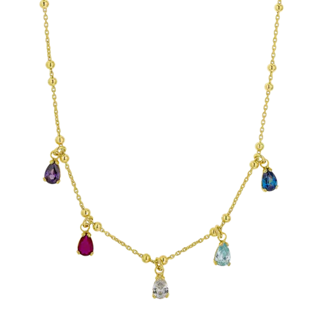 VOGUE NECKLACE WITH COLORFULL DROPS GOLD FILLED 925