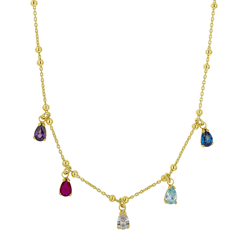 VOGUE NECKLACE WITH COLORFULL DROPS GOLD FILLED 925