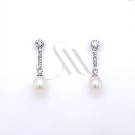 LONG PEARL EARRINGS DROP SILVER 925
