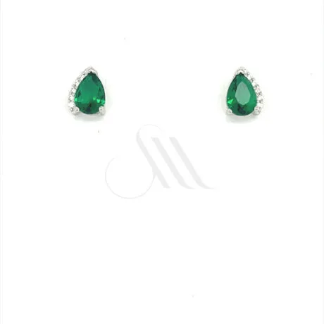 GREEN PEAR CUT STUD EARRINGS SILVER 925