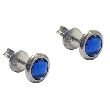 DARK BLUE BEZEL EARRINGS STUDS SILVER 925