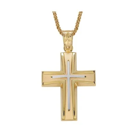 TWO-TONE CROSS FOR BOY 14 CARAT GOLD