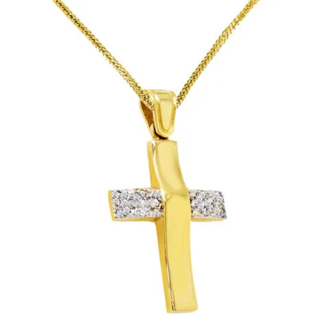TWO-SIDED CROSS FOR GIRL WITH STONES 14 CARAT GOLD