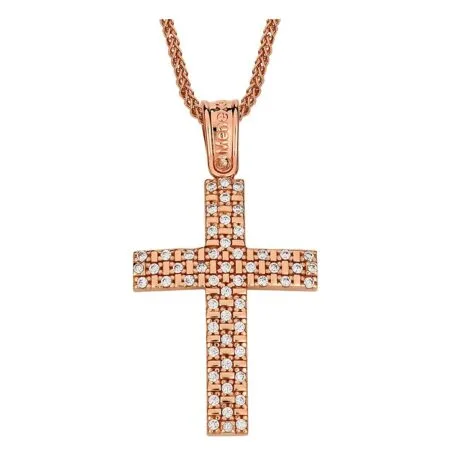 CROSS FOR GIRL WITH STONES 14 CARAT ROSE GOLD