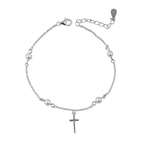 CROSS BRACELET WITH PEARLS SILVER 925