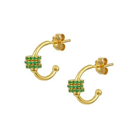 C HOOPS EARRINGS GREEN GOLDPLATED 925