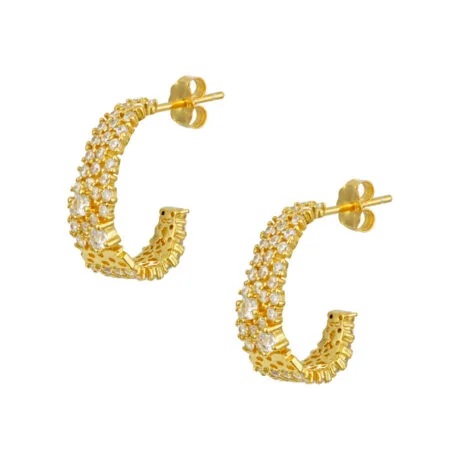 FULL-STONE HALF EARRING HOOPS GOLDPLATED 925