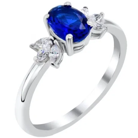 BLUE OVAL WHITEGOLD RING 14 CARAT