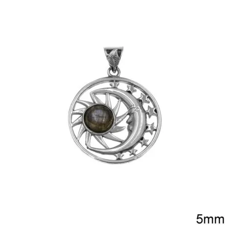 MOON, SUN & STARS PENDANT WITH STONE SILVER 925