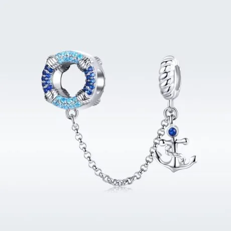 SAFETY CHAIN ANCHOR WITH LIFE JACKET CHARM PENDANT SILVER 925