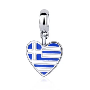 GREEK FLAG HEART CHARM PENDANT SILVER 925