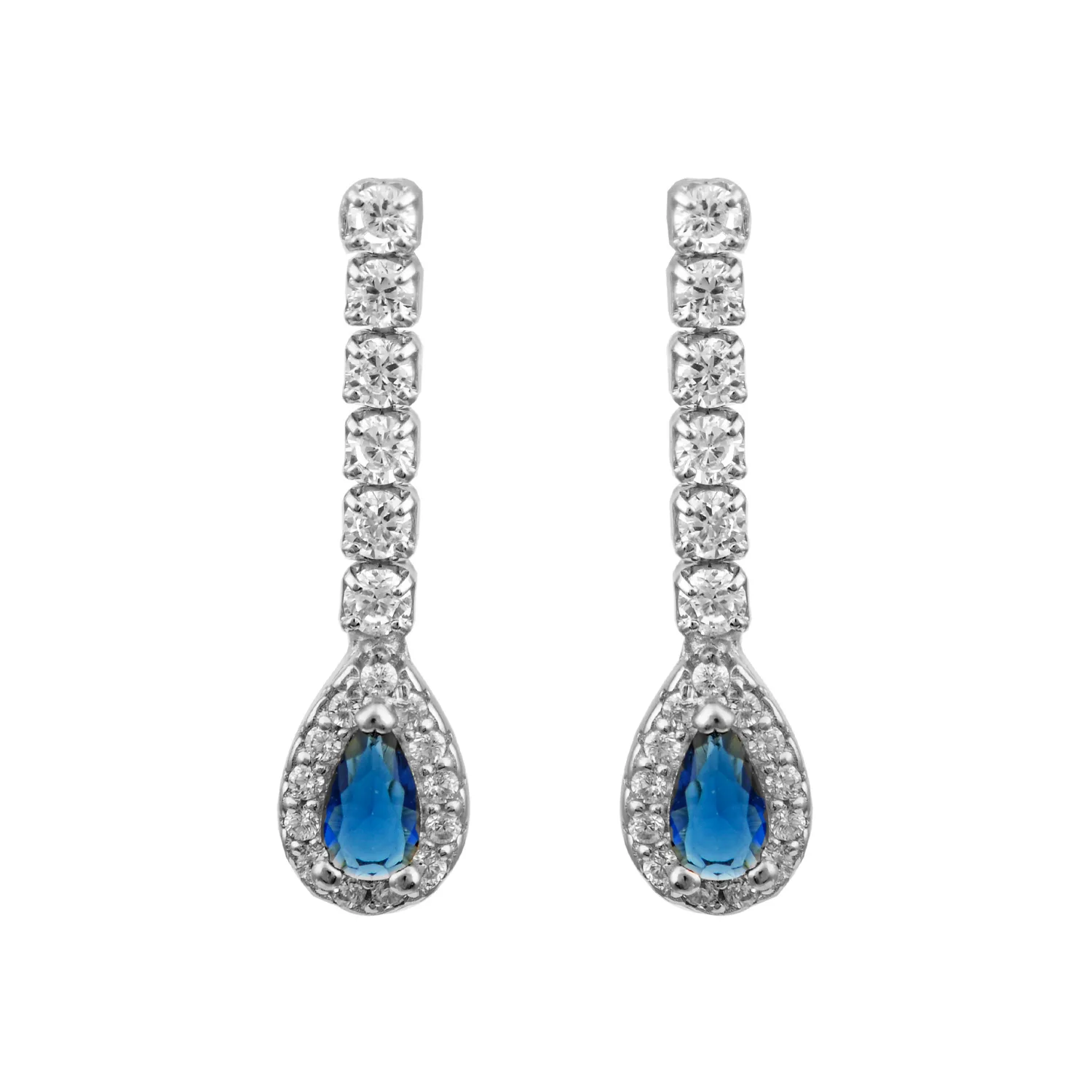 LONG RIVIERA EARRINGS PEAR ROSETTE BLUE 925