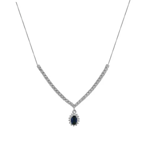 OVAL ROSETTE BLUE NECKLACE SILVER 925