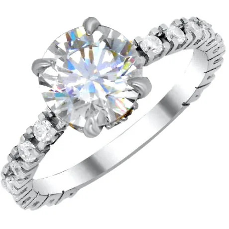 ENGAGEMENT RING ROUND CUT WITH SIDE STONES 14 CARAT WHITE GOLD