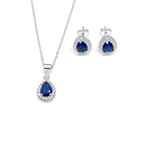 BLUE SAPPHIRE PEAR SET SILVER 925