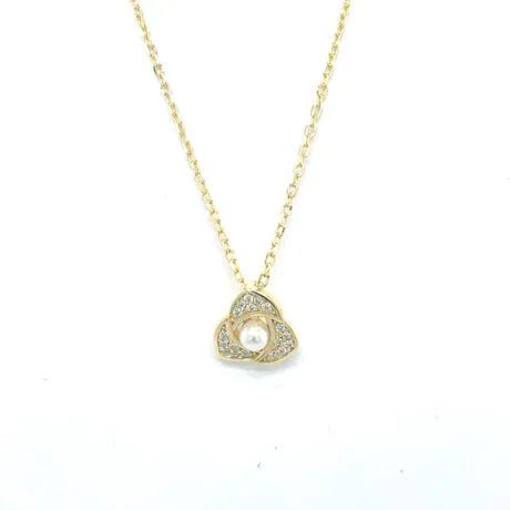 FLOWER WITH PEARL NECKLACE GOLDPLATED SILVER 925