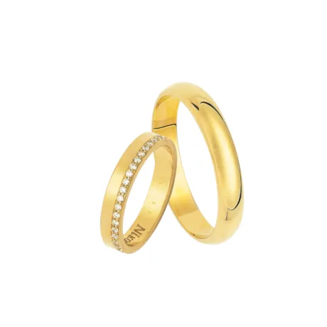 WEDDING BANDS POLISHED WITH STONES 14 CARAT GOLD