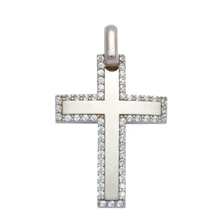 CROSS WITH STONES AROUND 14 CARAT WHITE GOLD